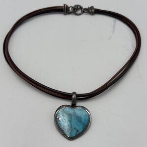 Sally C Treasures SX Southwest Turquoise 925 Heart Pendant Leather Cord Necklace